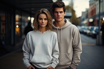 Fototapeta premium Stylish Couple in Urban Chic Hoodies on City Street