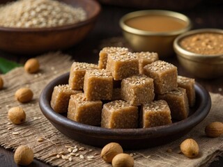 Tilgul vadi special sweet food of Makar Sankranti made of Sesame seeds, jaggery 