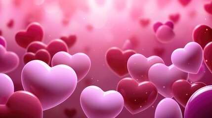 Background of pink hearts. A banner made of 3D hearts.