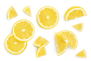 Ripe lemon slices isolated on white background with full depth of field. Top view. Flat lay