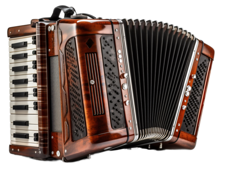 Accordion, musical instrument on a light transparent background. PNG file. Generative artificial intelligence