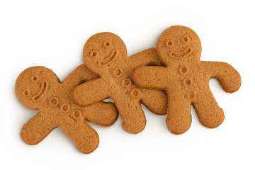 Gingerbread man isolated on white background. Top view. Flat lay.