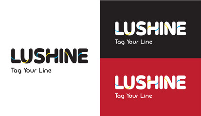 Lushine name & professional logo brand identity with 3 concept black white, white black, red white
