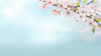 a branch of a cherry blossom on the background of the sky. the spring banner.  sakura flowers. a place for the text.