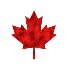 Red canadian maple leaf icon. Vector textured polygonal illustration.