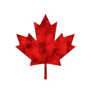 recommend clip art: Red canadian maple leaf icon. Vector textured polygonal illustration.