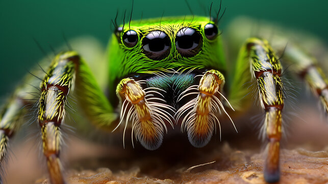 green jumping spider, macro photography 