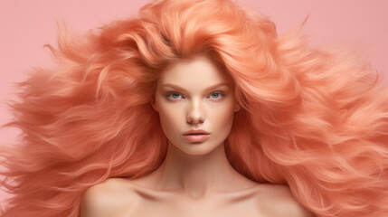 Fototapeta premium A woman embraces creativity in Peach Fuzz tones