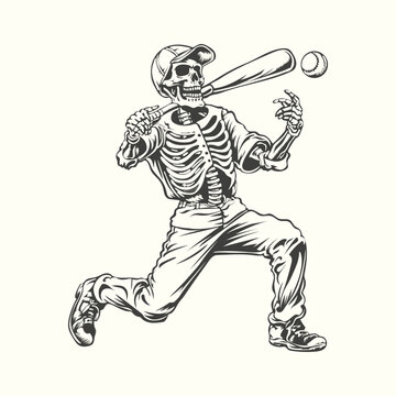 Baseball Skeleton Playing baseball halloween Vector