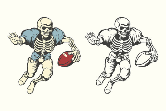 Skeleton playing American football halloween Vector