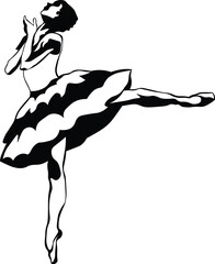 Cartoon Black and White Isolated Illustration Vector Of A Ballerina In Pirouette Pose © Matt