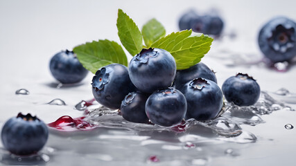 blueberries on a white background,blueberries with water splash