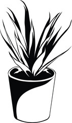 Cartoon Black and White Isolated Illustration Vector Of A Pot Plant Succulent