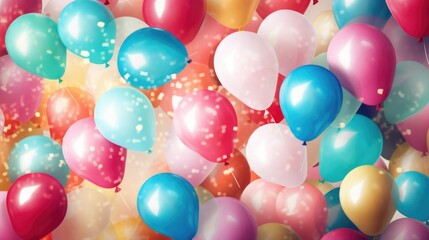 Abstract background of rainbow colored balloons celebrating