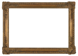 Gilded patterned frame of a painting in the Baroque style on a transparent background, in PNG format.