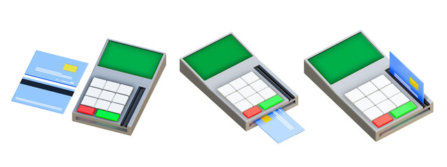 3D rendering of credit card with swipe machine, Card payment