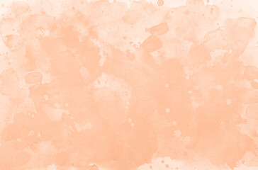 Peach fuzz watercolor textures on white paper background. Paint leaks and ombre effects. Hand painted abstract backdrop. Trendy color.