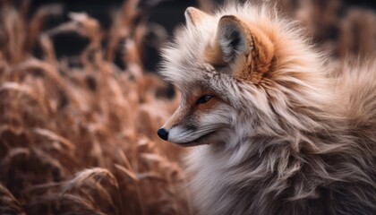 Obraz premium Close-Up of a Fox in a Field of Tall Grass