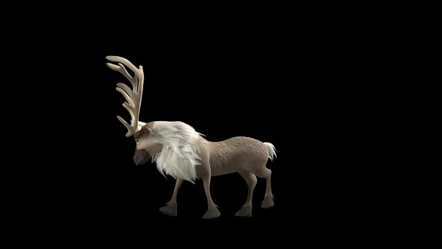 3D Rendered Cartoon Reindeer Pushing Invisible Object With Its Head On Loop In Transparent Background.
