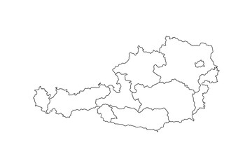 Vector Austria map outline with states or provinces white background