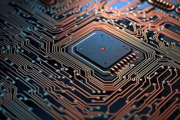 semiconductor chips and circuit boards. Cutting-edge technology for computer CPUs and IC chips. A concept suitable for innovative semiconductor-related technologies.
