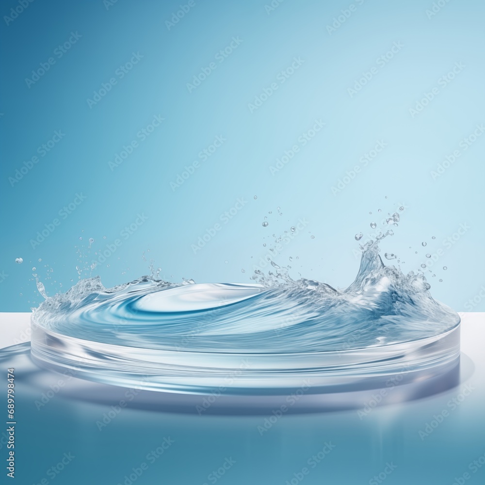 Poster image of a platform with a stream of water on it. for placing products or placing various products.