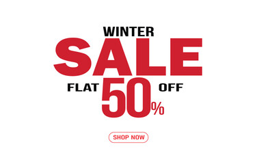 "Winter Sale Flat 50% Off" template design. Flat Sale Banner Design template for Social Media and Websites isolated on a White background. Happy Holidays and Christmas Eve.