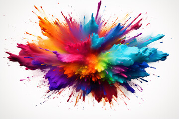 multicolored powder explosion on white background - obrazy, fototapety, plakaty