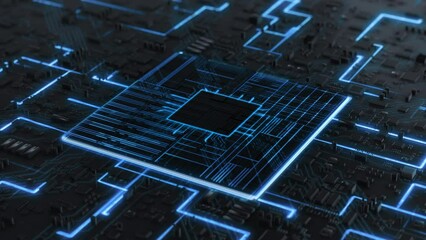Circuit Board CPU Processor Starting Digitalization Process and Information Computing, Processing Bits of Data. Computer Graphics, AI, IOT - Powered by Adobe