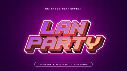 Purple violet red and peach LAN party 3d editable text effect - font style - obrazy, fototapety, plakaty