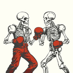 two Skeleton Playing boxing Vector