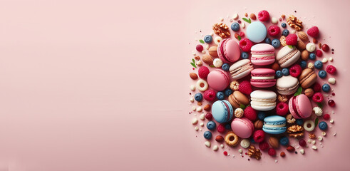 Set of macaroons on background for text.