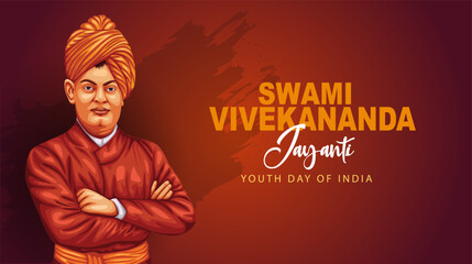 Happy Swami Vivekananda Jayanti. A celebration of Youth Day of India typography with graphic mnemonic, celebrate, unit, logo, graphic drawing. abstract vector illustration design