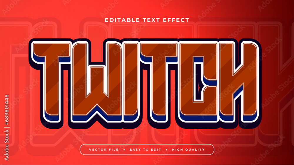 Poster Blue red and white twitch 3d editable text effect - font style