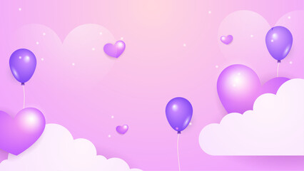 Fototapeta premium Happy valentine day with creative love composition of the hearts. Vector illustration Purple violet vector happy love background with 3d hearts