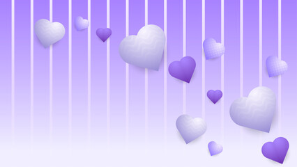 Purple violet vector love background with realistic hearts Happy Valentine's Day banner for poster, flyer, greeting card, header for website