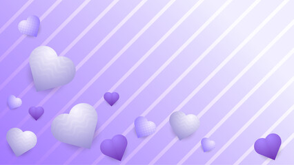 Purple violet vector realistic modern love background with heart element Happy Valentine's Day banner for poster, flyer, greeting card, header for website