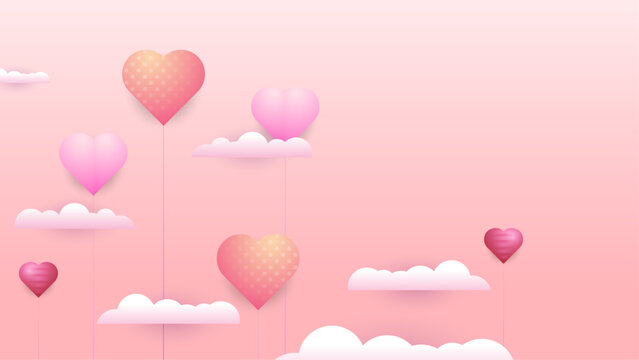 Pink peach and white vector love background with realistic hearts Happy Valentine's Day banner for poster, flyer, greeting card, header for website