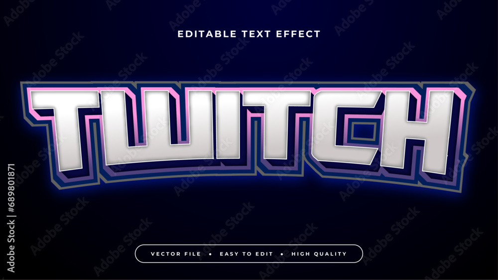 Poster blue pink and white twitch 3d editable text effect - font style