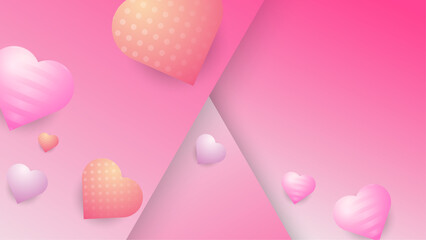 Pink peach and white vector happy love background with 3d hearts Happy Valentine's Day banner for poster, flyer, greeting card, header for website