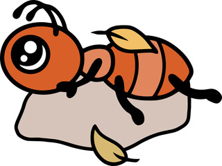 Autumn season ant working. Fall environment with golden leaves