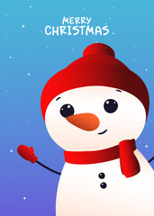 Cute snowman.Christmas card. Merry Christmas.