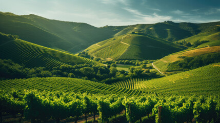Green vineyard on a hill - obrazy, fototapety, plakaty