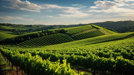Fotobehang Green vineyard on a hill © Veniamin Kraskov