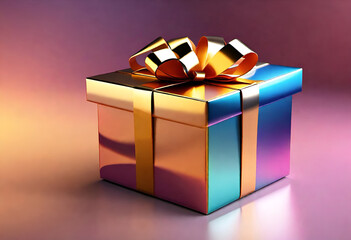 Golden gift box with ribbon. 