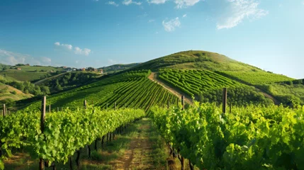 Fototapeten Green vineyard on a hill © Veniamin Kraskov