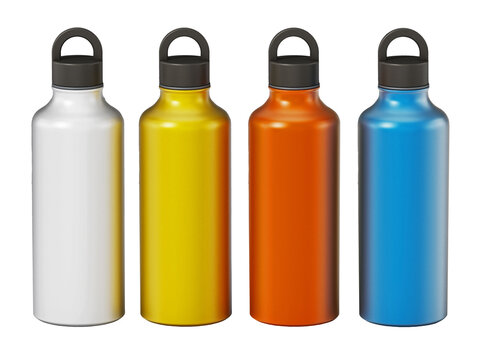 Colored water bottles isolated on transparent background. 3D illustration