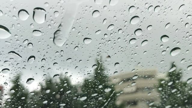 Drops of rain on a car window.