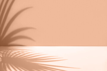 Minimal abstract background with shadow of tropical palm leaves. Presentation of cosmetic product....
