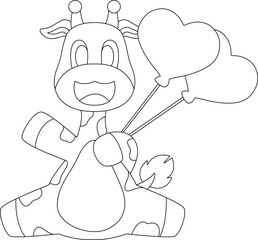 Giraffe Heart Balloon Animal Vector Graphic Art Illustration